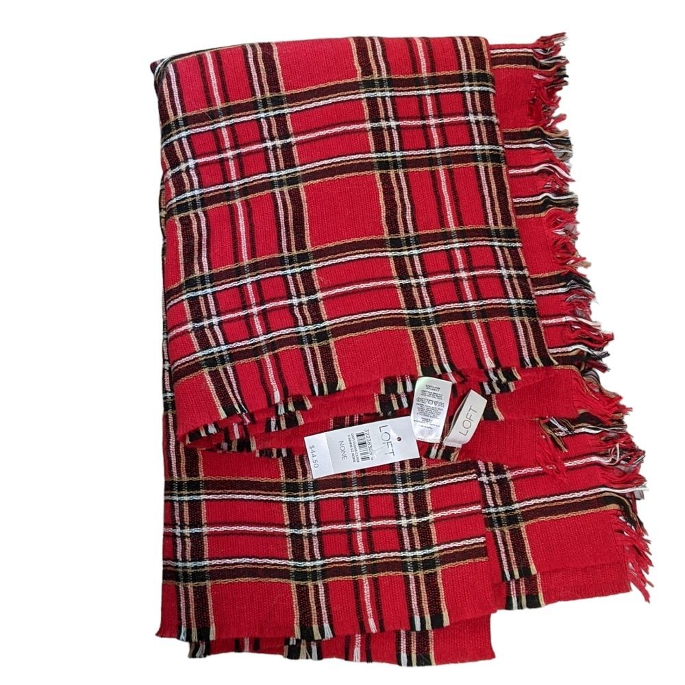 NWT Loft acrylic blend plaid tartan oversized scarf wrap